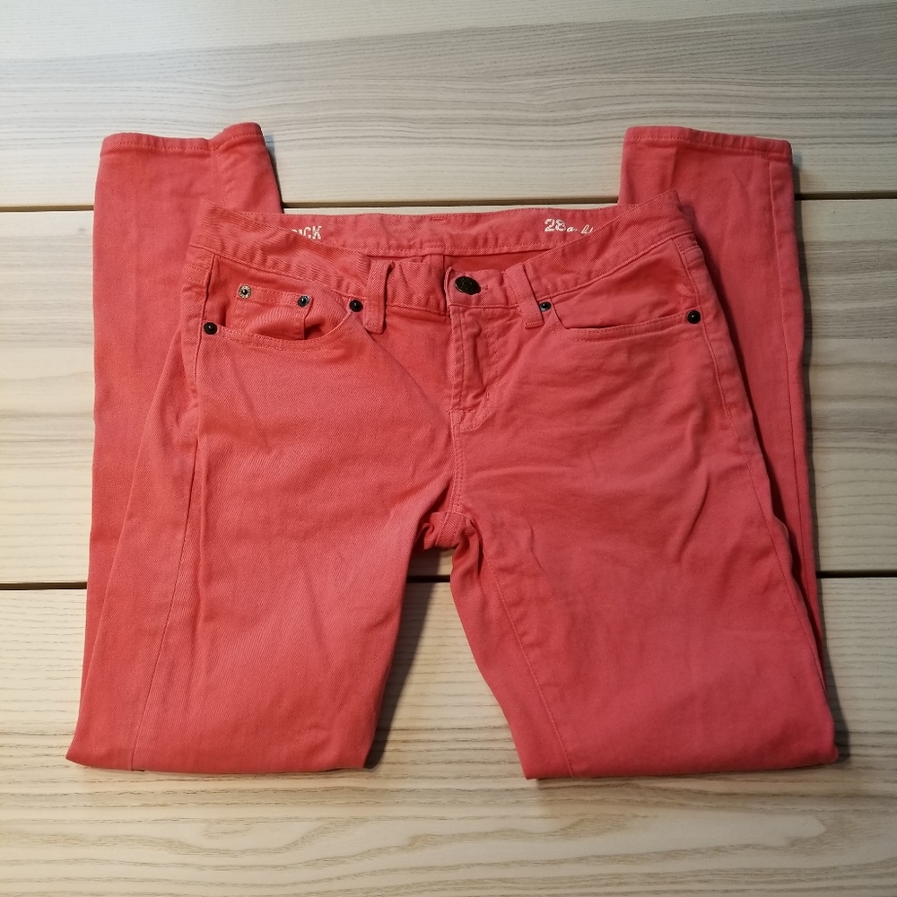 J Crew toothpick coral skinny ankle jeans